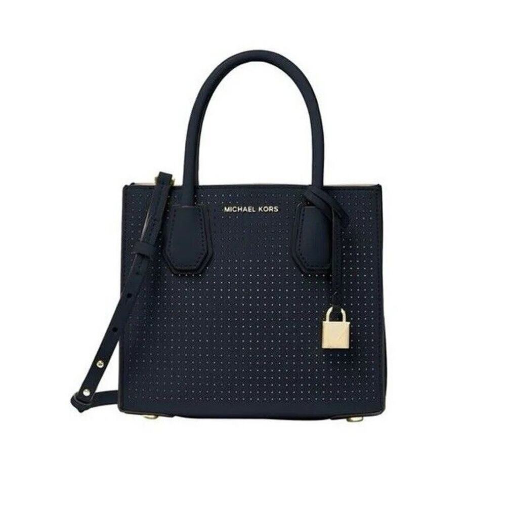 Michael Kors Mercer Perforated Leather Crossbody Bag-Navy‎